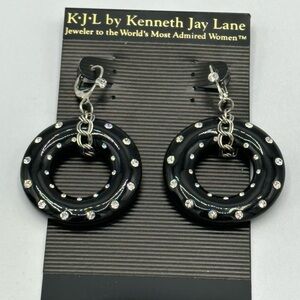 Kenneth Jay Lane Black Crystal Pierced Dangle Earrings